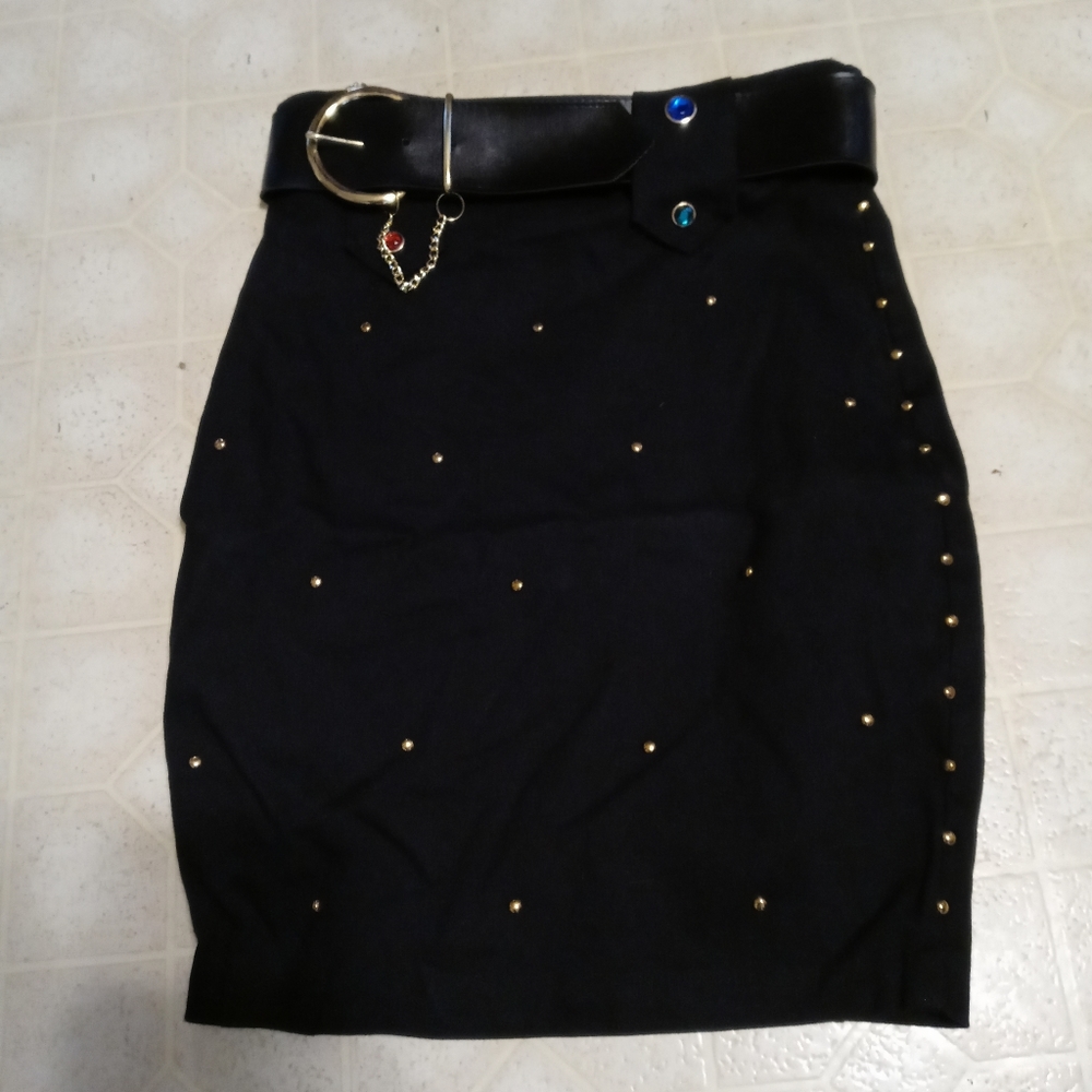 Black Belted Bejeweled Skirt
